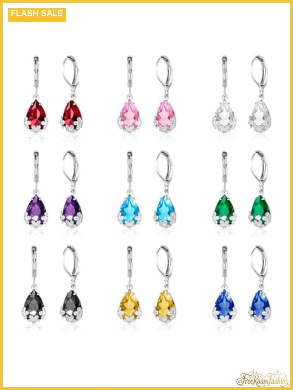 925 Silver 14K Gold Plated CZ Teardrop Dangle Earrings Set
